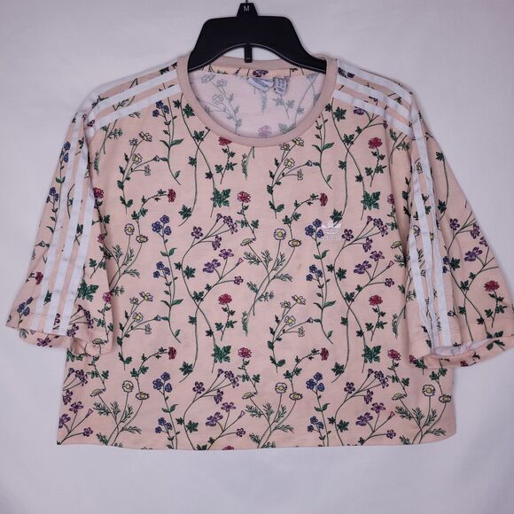 Adidas Crop Top Womens Medium Floral Pink Ain't No Sunshine - Picture 1 of 13
